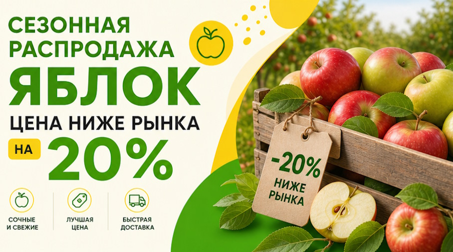 Акция! Сезонная распродажа яблок – цена ниже рынка на 20%!
